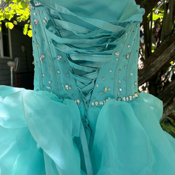Turquoise Strapless Ruffled Gown - Picture 5 of 5